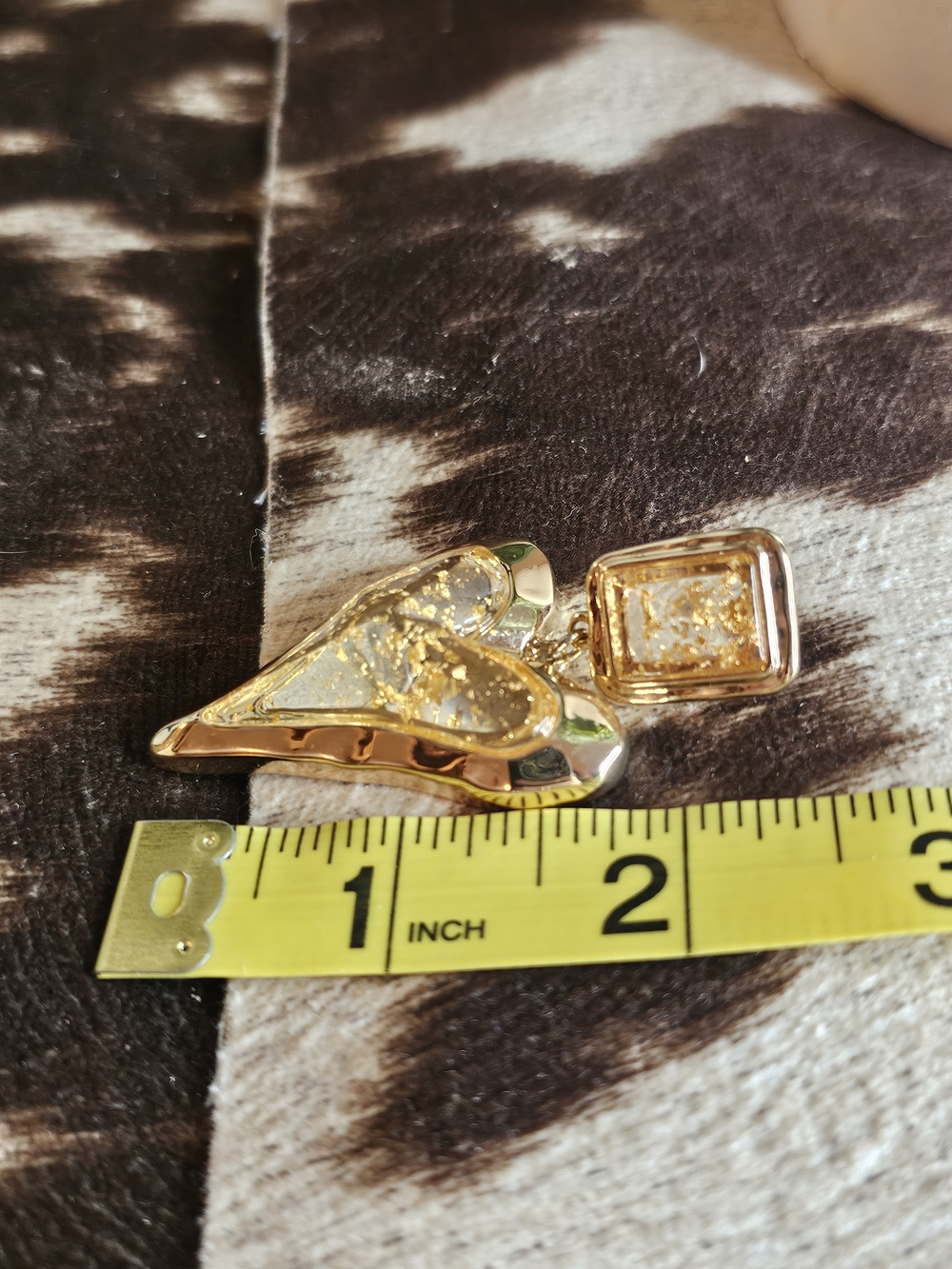 Robert Lee Morris Gold Heart Drop Earrings with Flake Resin Inlay - Picture 8 of 9